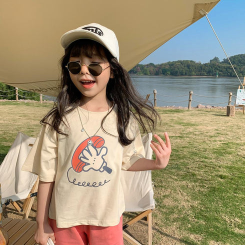 Children's Short Sleeve Tee Simple Print Half Sleeve Crewneck Top